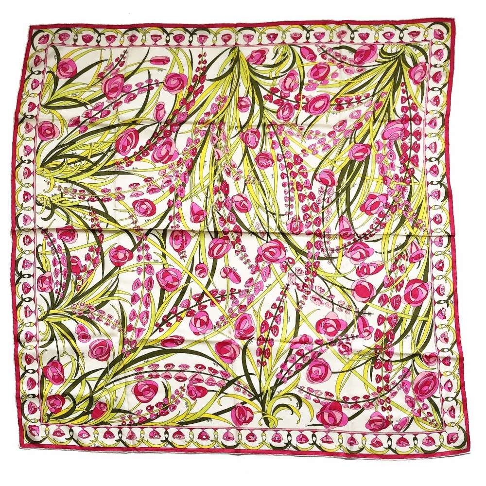 Emilio Pucci Silk Scarf Shawl Vibrant Florals Abstract 34in Vintage Rare Print